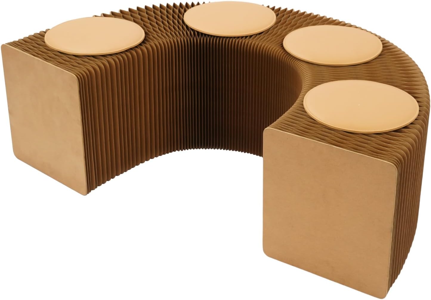 Folding Paper Stool with 4 PU Cushion, 78.7In Accordion Paper Folding Sofa Chair, 220LBS Load Capacity Kraft Paper Foot Stool for Living Room, Hotel, Restaurant (Brown, 4 Seats)