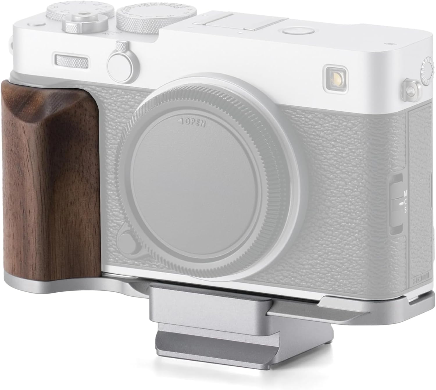 Tilta Vintage Camera Cage Base Kit Compatible with Fujifilm X-E5 – Silver | Wooden Grip L-Bracket | ARCA Quick Release Plate Compatible | Lightweight Aluminum & Walnut Handheld Rig