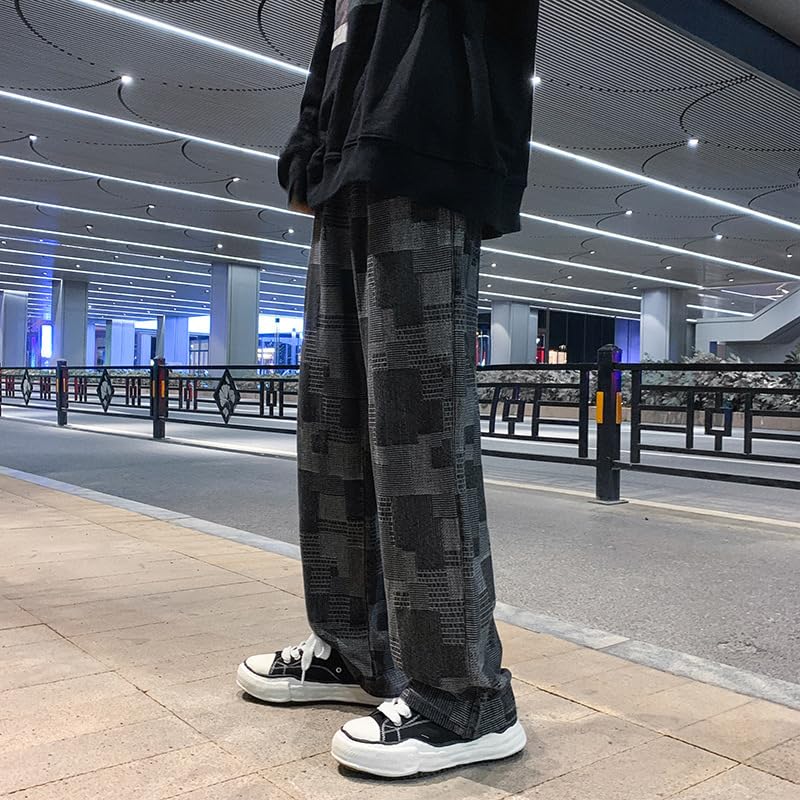 Vintage Checkerboard Denim Pants Y2K Grunge Cltohes Streetwear Male Baggy Jeans Straight Trousers for Men3