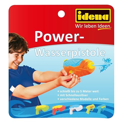 Idena - Power Wasserpistole aus Kunststoff, kompakte Größe perfekt für den Urlaub, am Strand oder Pool, ca. 10 cm, sortiert
