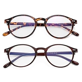 Gleyemor Blue Light Glasses for Men Women, Vintage Round Blue Light Blocking Computer Screen Glasses (Tortoise+Brown)