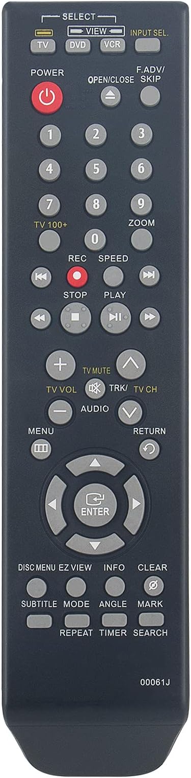 New 00061J Remote Replacement for SAMSUNG DVD/VCR Combo Player AK5900061J Dvd-v8650 DVD-V8650 DVD-V8650/VCR DVD-V8650/XAA DVD-V9700 DVD-V9700/XAA DVDV9800 DVDV9700 DVDV9800 SMT9540 AK5900052B DVDV8650