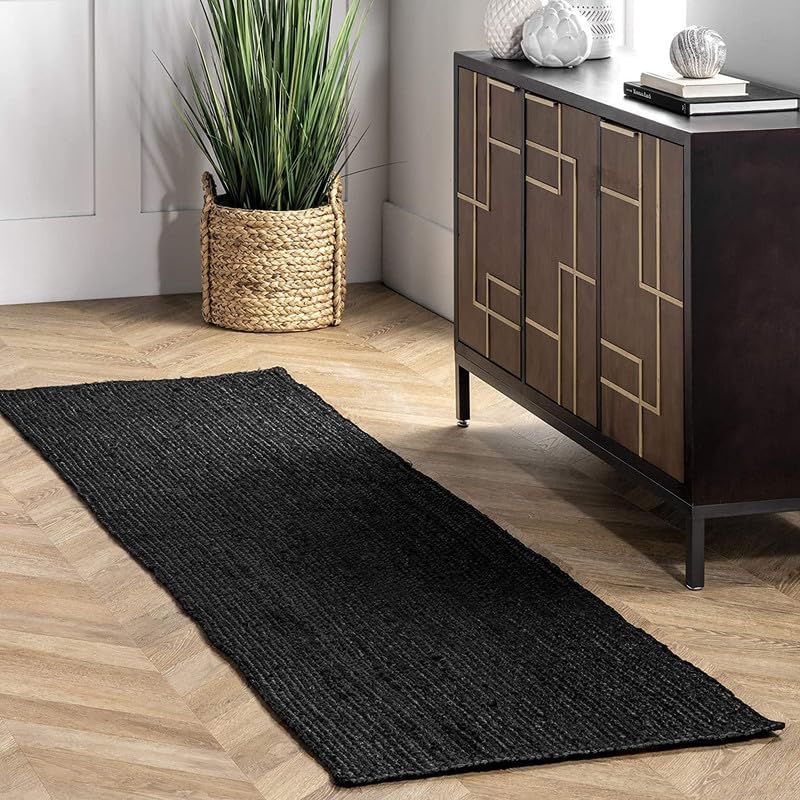 Image of F R Creation Jute Reversible Braided Natural & Handwoven Jute Carpet, Carpet for Living Room Braided Rug, Offices Carpet, Guest Room Size (7X10 Feet Black)