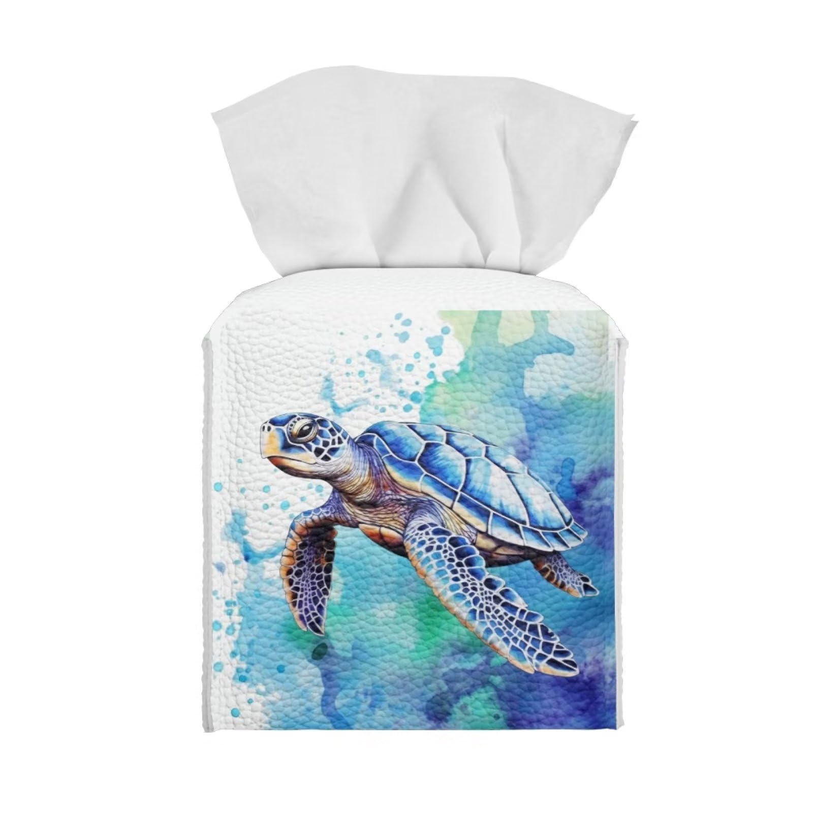 DISNIMO Boho Sea Turtle Cube Tissue Holder Square Tissue Box Cover Home Decor Leather Tissue Box Holder Napkin Storage Caddy for House Bathroom Office Car Living Room