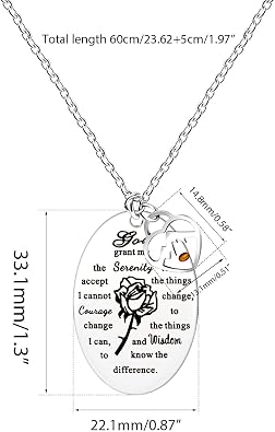 Uloveido Inspirational God Grant Me Serenity Prayer Necklace Oval Pendant Religious Courage Jewelry with Mustard Seed Y827