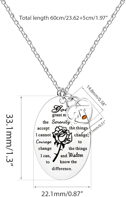 Uloveido Inspirational God Grant Me Serenity Prayer Necklace Oval Pendant Religious Courage Jewelry with Mustard Seed Y827