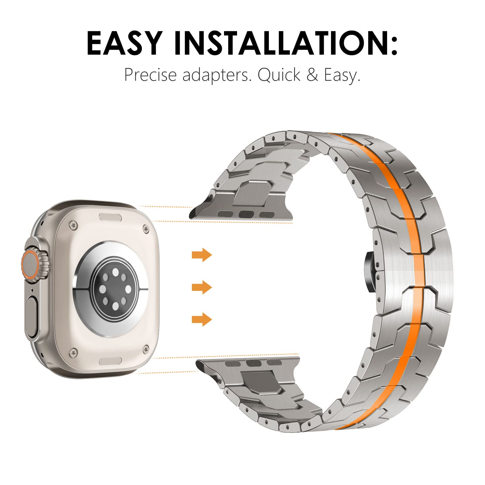 NewWays Metal Strap Compatible with Apple Watch 49mm 46mm 45mm 44mm 42mm(Series 3 2 1),Stainless Steel Straps Repacement Band for iWatch Ultra 3 2 1 Series 11/10/9/8/7/6/5/4/3/2/1/SE,Titanium/Orange - Image 4
