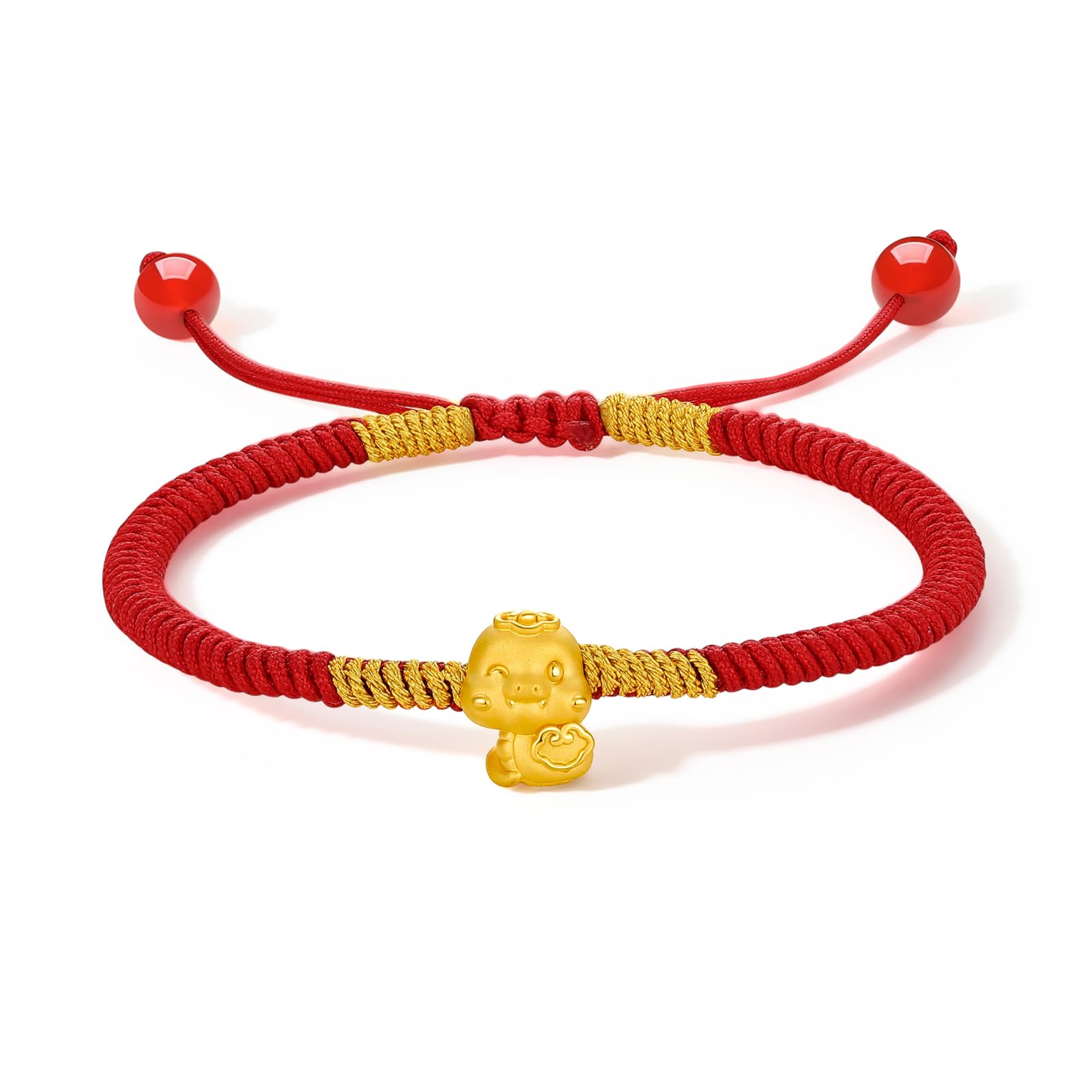 ZHOU LIU FU 24K Solid Gold Snake Bracelet Chinese Zodiac Animal Snake Charm Lucky Ruyi Snake Jewelry Red Braided Bracelets for Women Mom Daughter