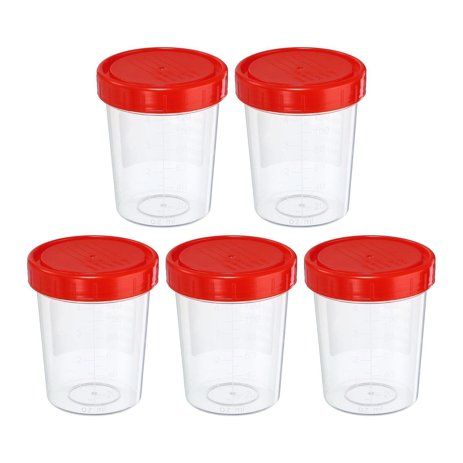 Tool parts 120mL Sample Cups 5Pcs Sample Containers Leak Proof Screw Cap for Lab Home Red