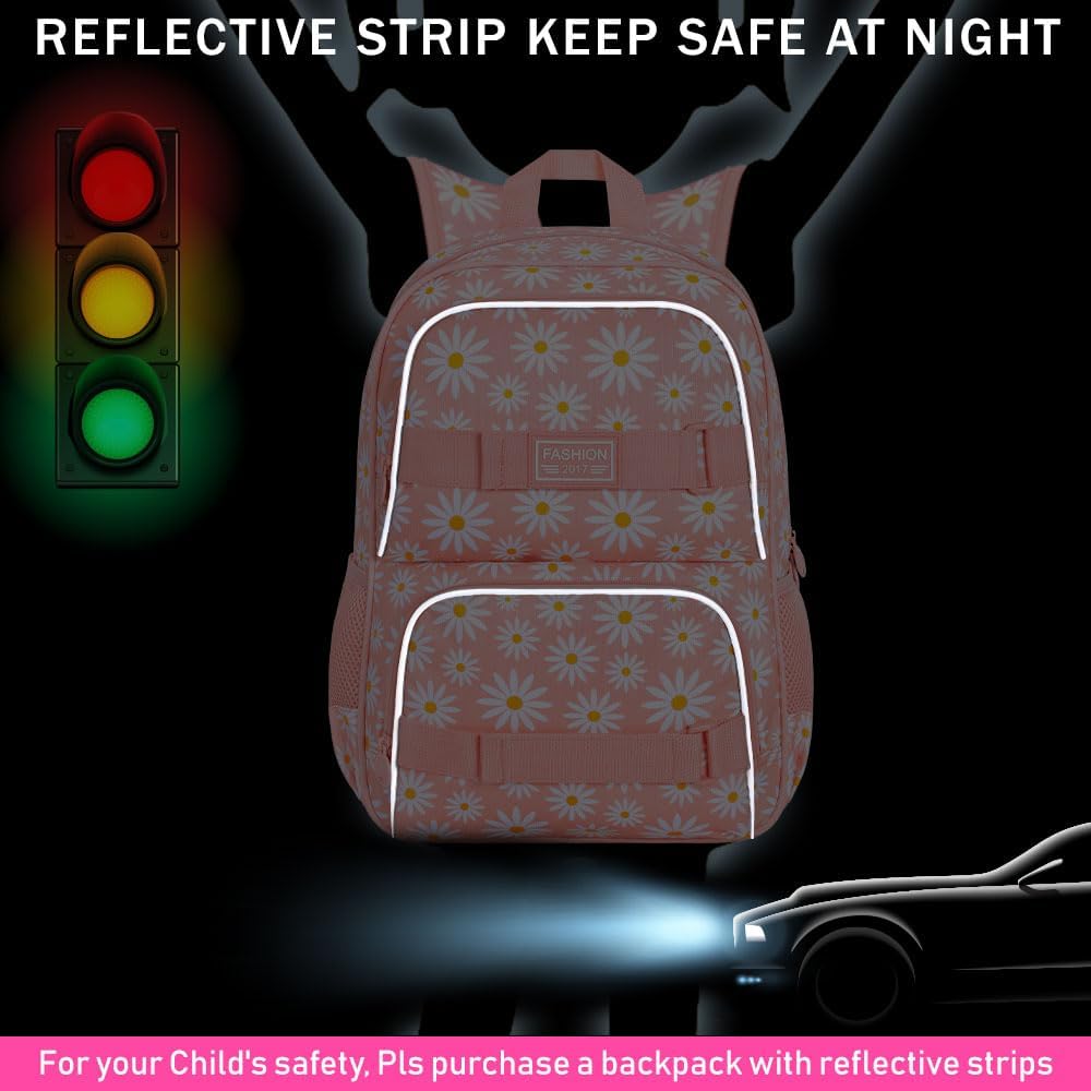 AGSDON 3PCS Daisy Girls Backpack, 17 Inch Laptop School Bookbag Teen College Water Resistant Kids Backpacks with Lunch Box Set - Pink - Image 2