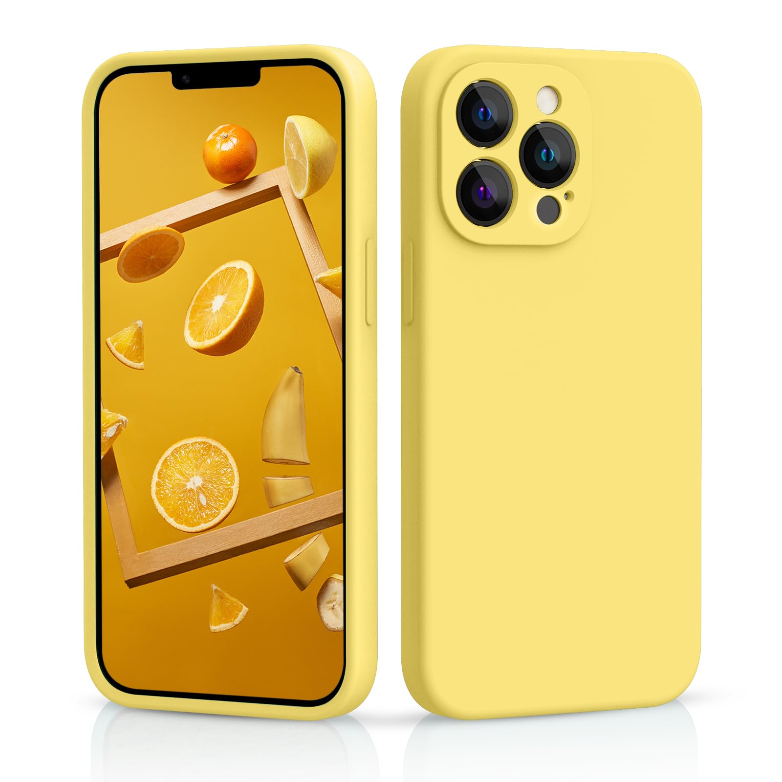 CALOOPSlim-Fit for iPhone 13 Pro Max Case,Sturdy Shockproof Hard Frame Cover with Anti-Scratch Microfiber Lining,Skin Soft Liquid Silicone,Full Protection for Screen and Camera Lens(Lemon Yellow)
