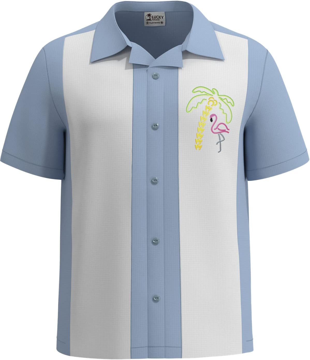 Mens Hawaiian Camp Shirt, Vintage Cuban Style Bowling Shirt ~ Flamingo