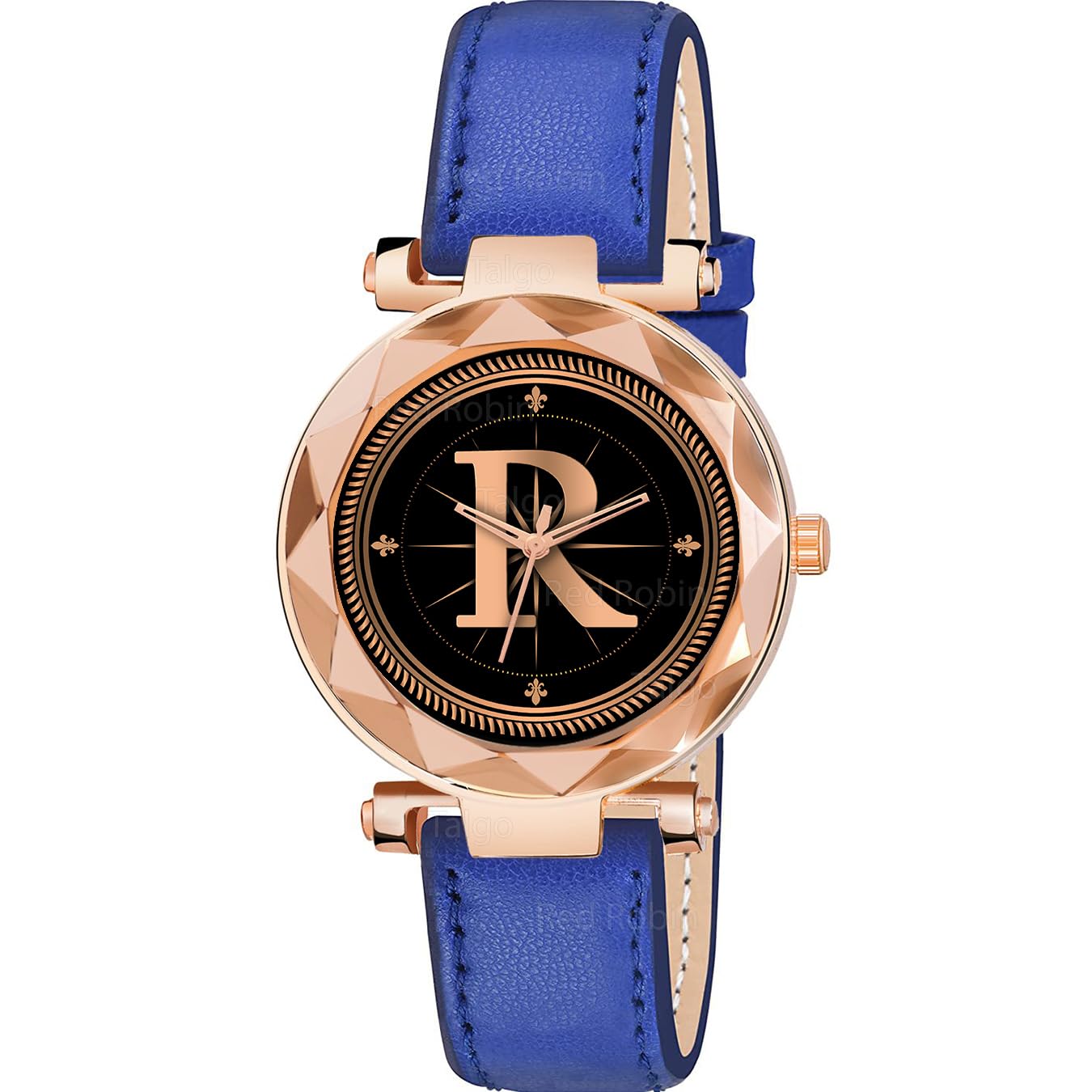 Sky Mart Analog Round Black Dial Alphabet R Design Stylish Blue Leather Strap Classic Design Fancy Wrist Watch for Women and Girls, Pack of 1 – Alpha-R-GEN-RG-BLU-L