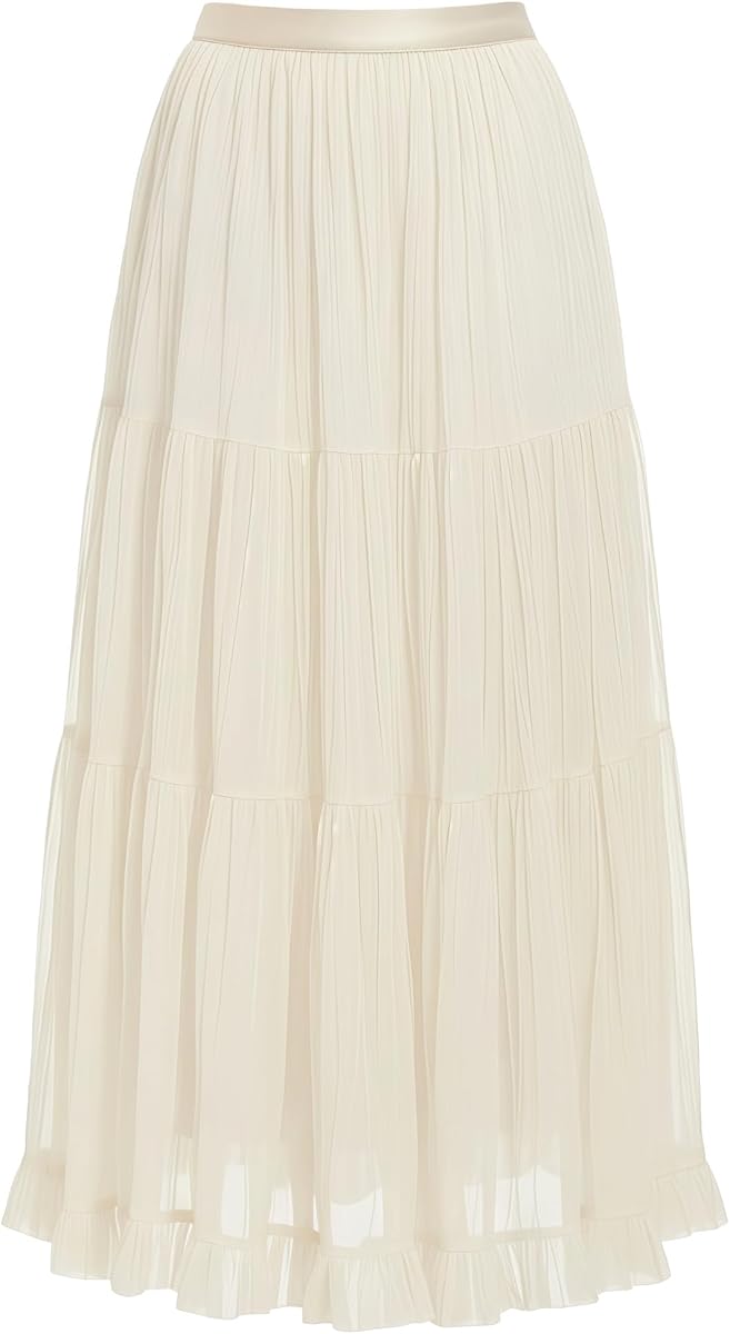 Tulle Skirts for Women High Waisted Flowy Pleated Long Maxi Skirt