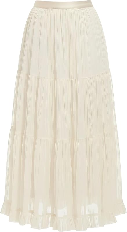 Tulle Skirts for Women High Waisted Flowy Pleated Long Maxi Skirt