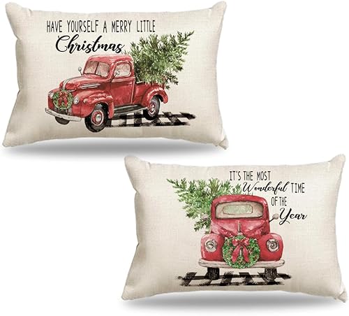 CARRIE HOME Juego de 2 fundas de almohada lumbar de Navidad de 12 x 20 pulgadas, decoración de habitación de Navidad, 12 x 20 pulgadas, almohadas de