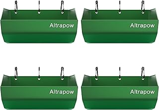 4.5 Quart Hanging Goat Feeder [Material of Metal] with Clips and Nylon Tie Wraps, Fence Feeder [Sturdy and Durable] for Goat, Pig and Dog, Green, 4 Pack