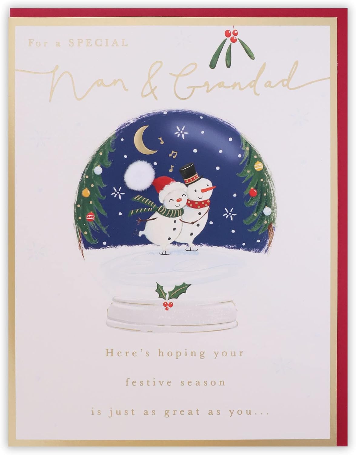 Clintons: Skating Snowmen In Globe Nan & Grandad Christmas Card, Xmas Card Nan & Grandad, Nan and Grandad Xmas Cards