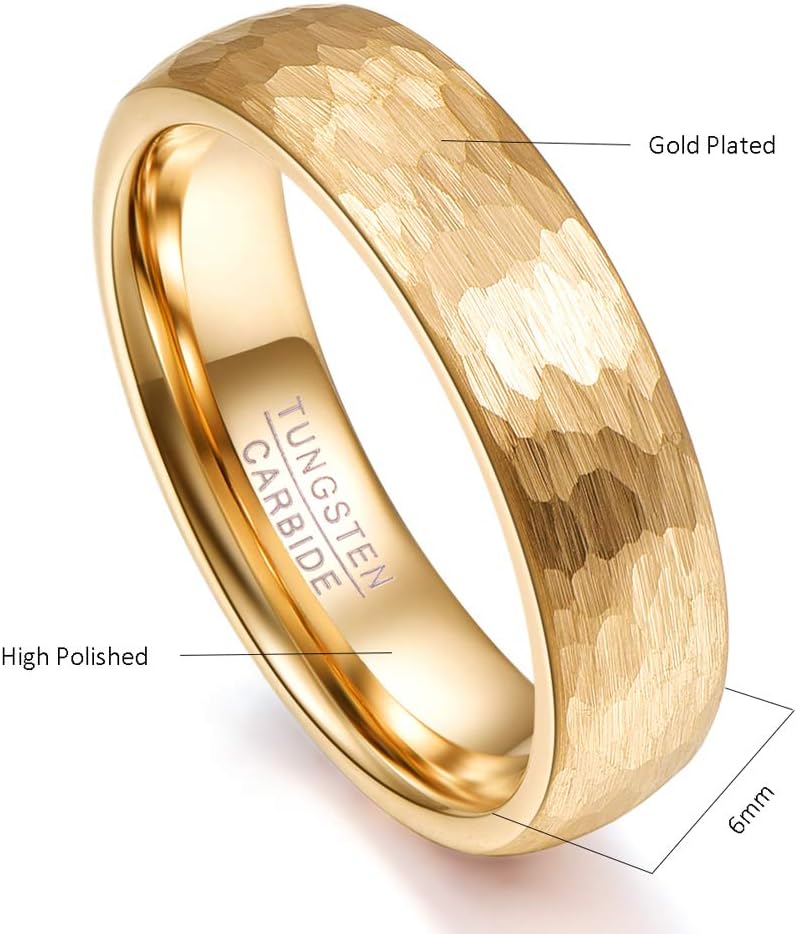 Vakki Gold Hammered Tungsten Ring 6mm/8mm Wedding Band for Men Women Hammered Finish Comfort Fit Size 5-12 - Image 5