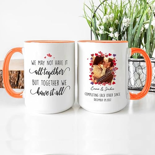 Mugs Café personalizado para novio novia de ella él completándose juntos lo tenemos regalos para parejas nombre personalizado foto de cerámica 11