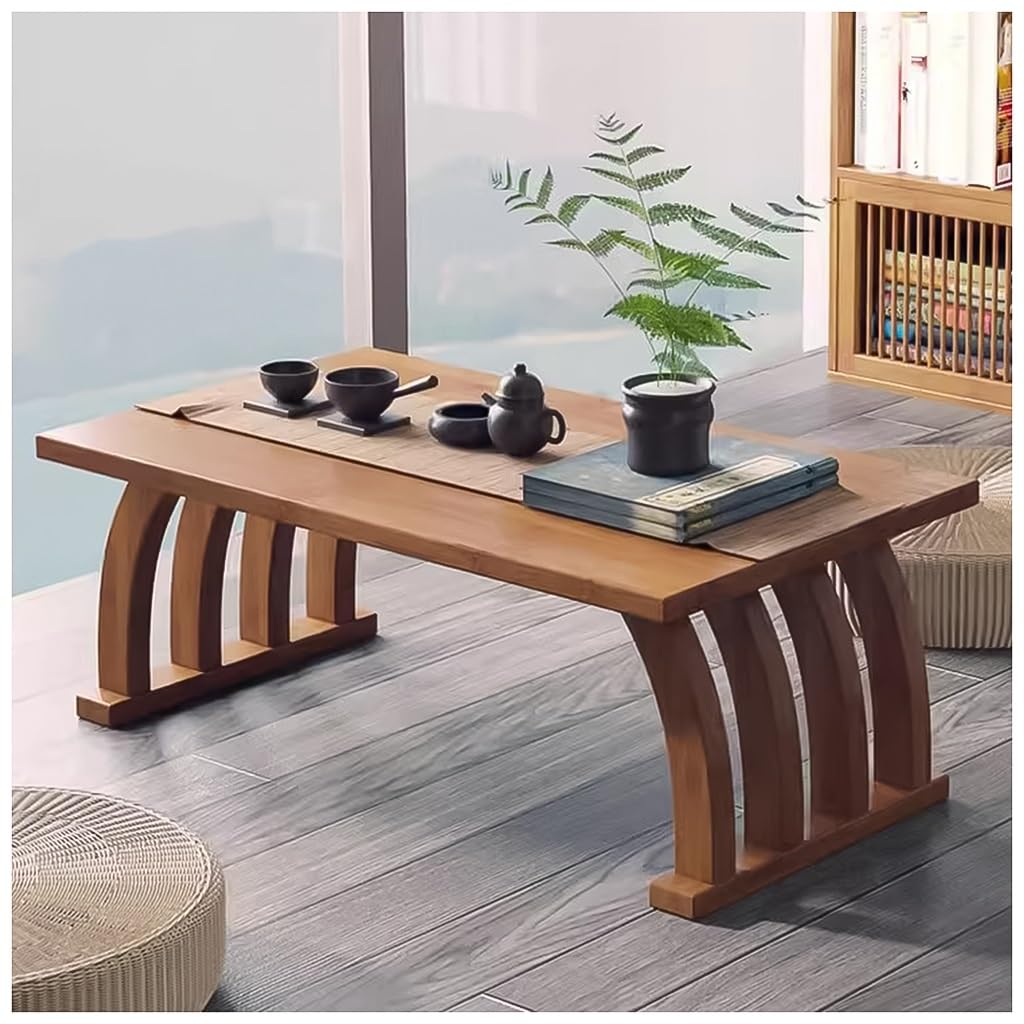 Table basse zen japonaise marron 80x37cm pour méditation