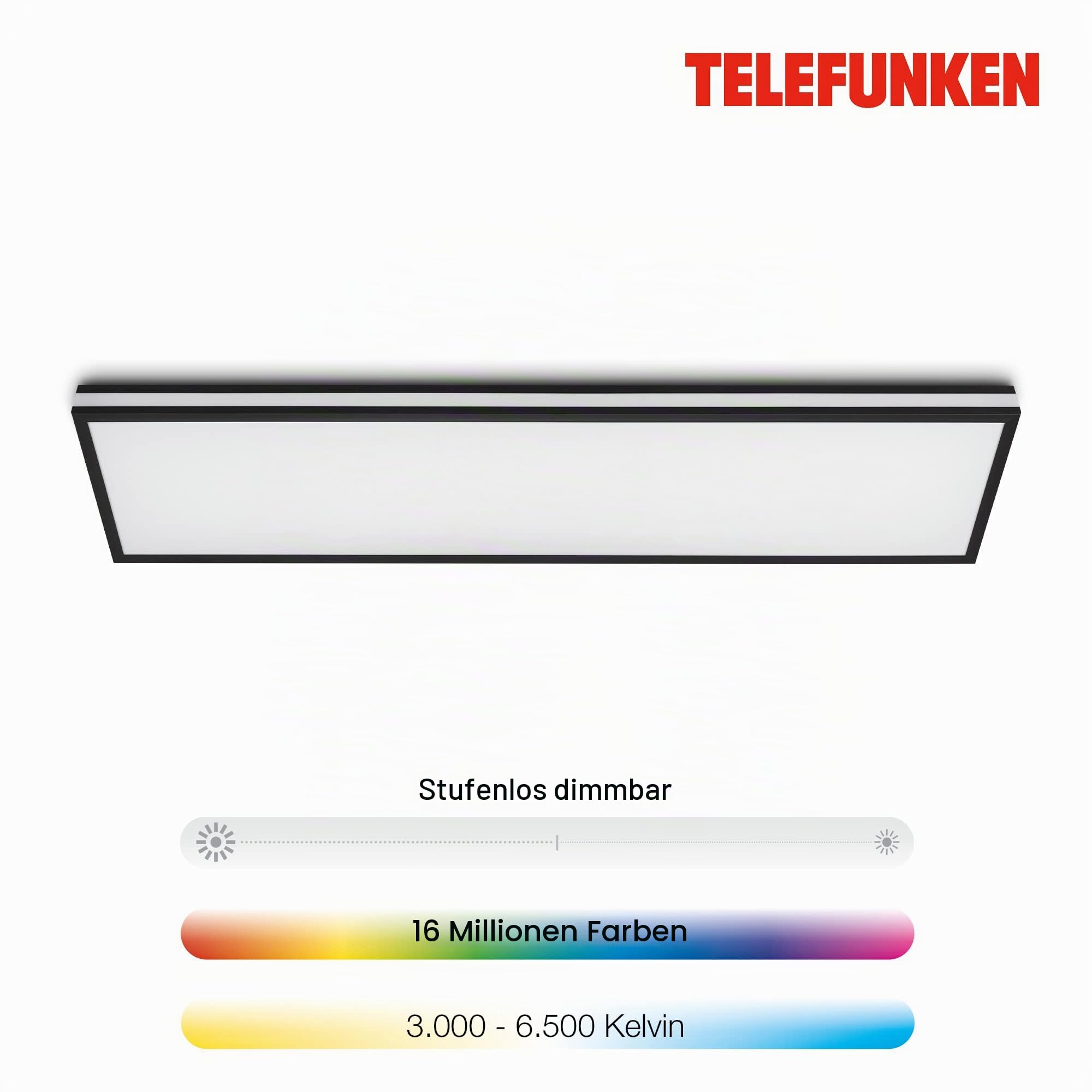 TELEFUNKEN - LED Deckenleuchte RGBIC Magic, LED Deckenlampe CCT, inkl. Randlicht, Dimmbar, Farbwechsel, Fernbedienung, Nachtlicht, 1000x250x70 mm (LxBxH), Schwarz