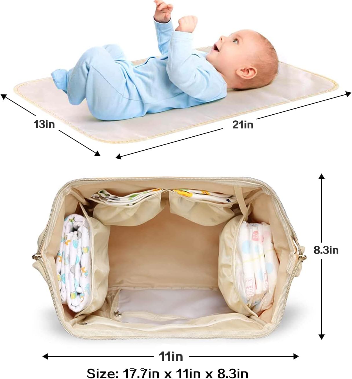 LIMHOO 4 in 1 Diaper Bag Backpack Set for Baby Girls Mom Large Capacity Waterproof Baby Care Bag Multi-Function Nappy Bag (Mermaid)