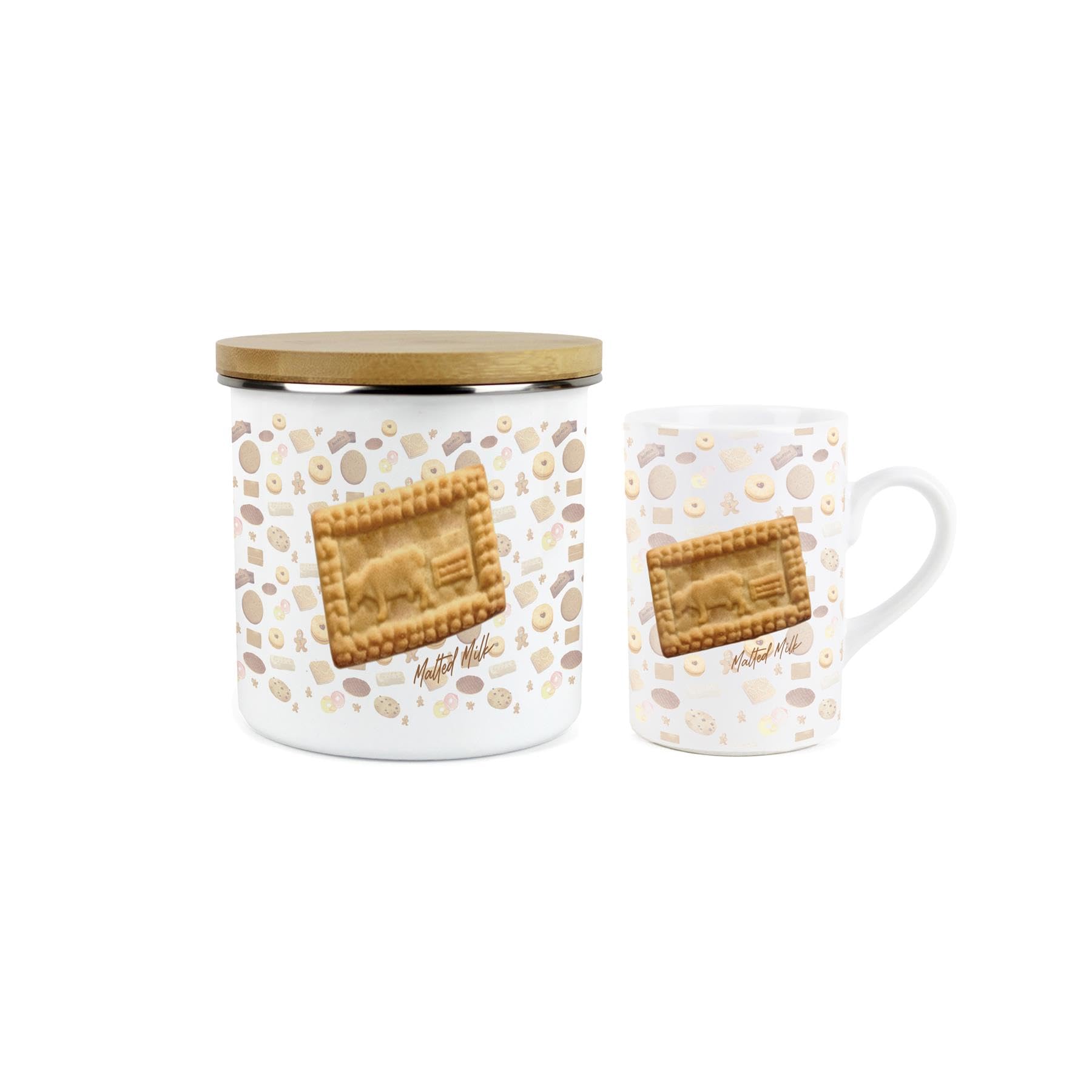 Purely Home Malted Milk Mug & Canister Gift Set - Novelty Gifts for Foodies - Ceramic Mug & Enamel Biscuit Tin/Cookie Jar Present