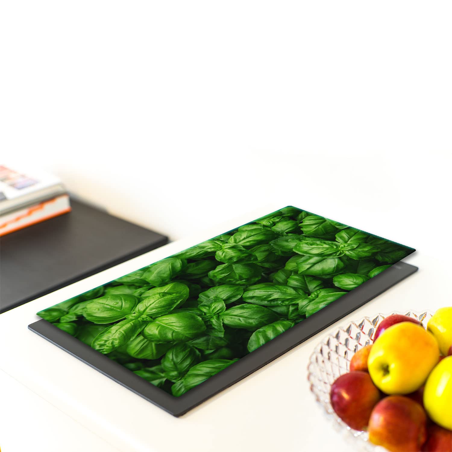 TMK Piastra Di Copertura Per Piano Cottura In Vetro Temperato 30x52 Cm – Protezione Anti-Schizzo, Tagliere E Sottopentola – Colore Nero