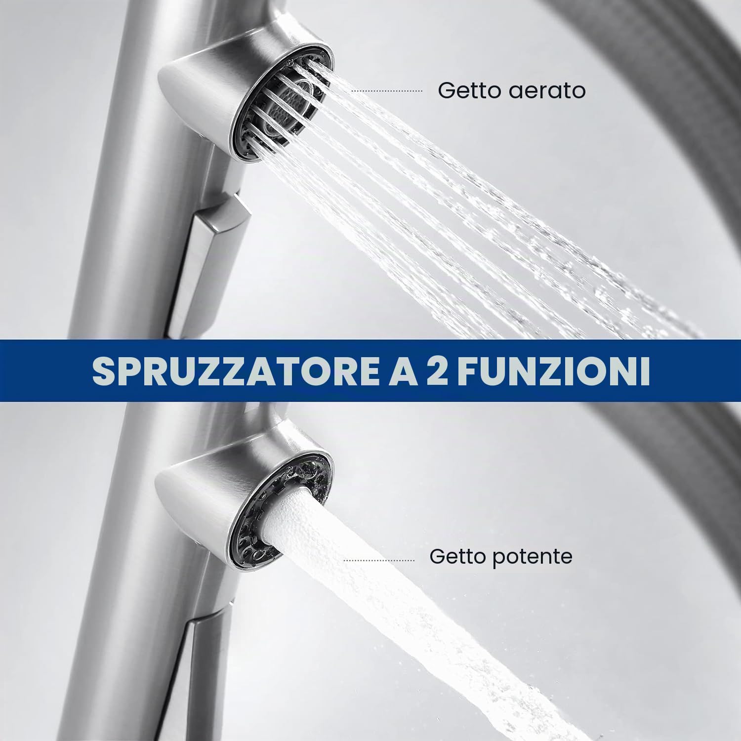 CECIPA Rubinetto da cucina con 2 modalità di spruzzatura, miscelatore da cucina con doccetta estraibile girevole a 360° freddo e caldo disponibile, rubinetto lavello in acciaio inossidabile spazzolato