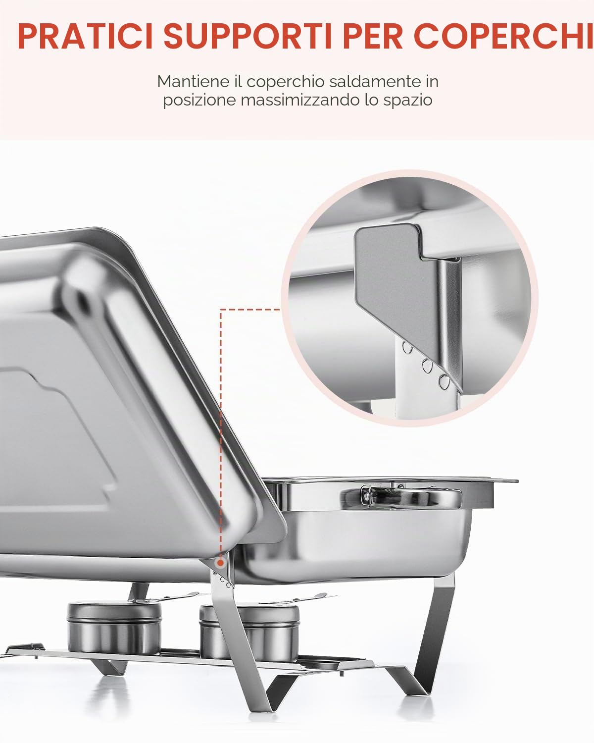 Wilprep 9L Chafing Dish Buffet Scaldavivande in Acciaio Inox Alimentare Pieghevole per Mantenere Piatti Caldi a Buffet, Feste e Servizi di Ristorazione (4 Pezzi)