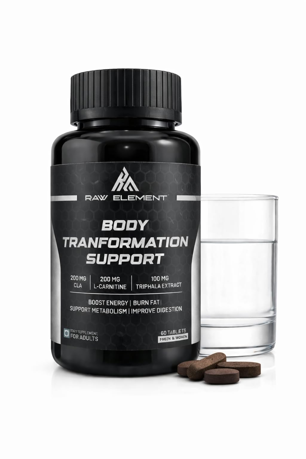 Body Transformation Support Tablets | CLA + L-Carnitine + Triphala | Boost Energy, Burn Fat & Improve Digestion | 60 Tablets (For Men & Women)