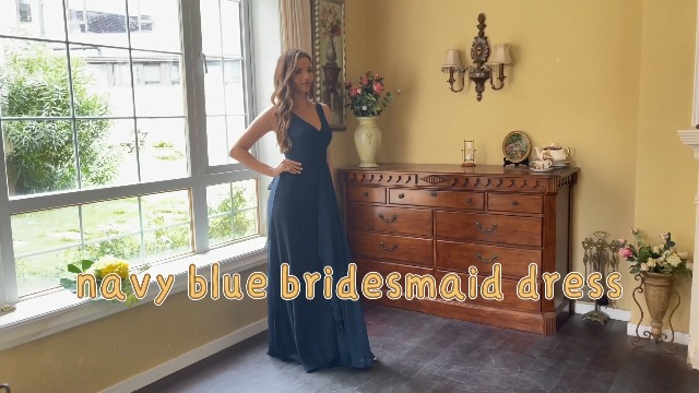 amazon navy bridesmaid dresses Watch Blue Chiffon With Slit on Live elegant cocktail dresses with sleeves