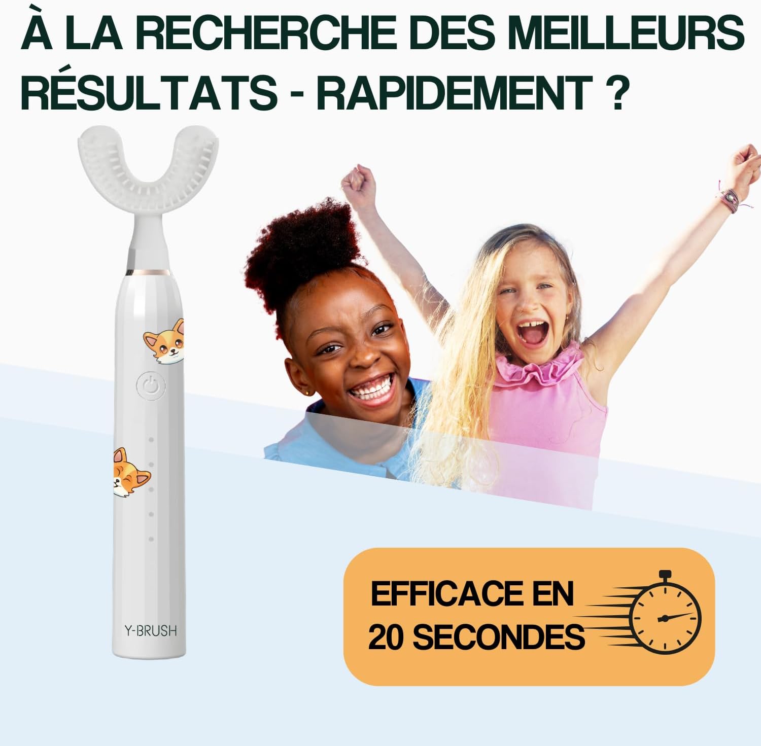 Y-Brush KidsBrush - Electric Toothbrush for Kids 4-12 yo - Y-Shaped Brush - Innovation Awards at CES, 2 Months Battery Life - Clinically Proven