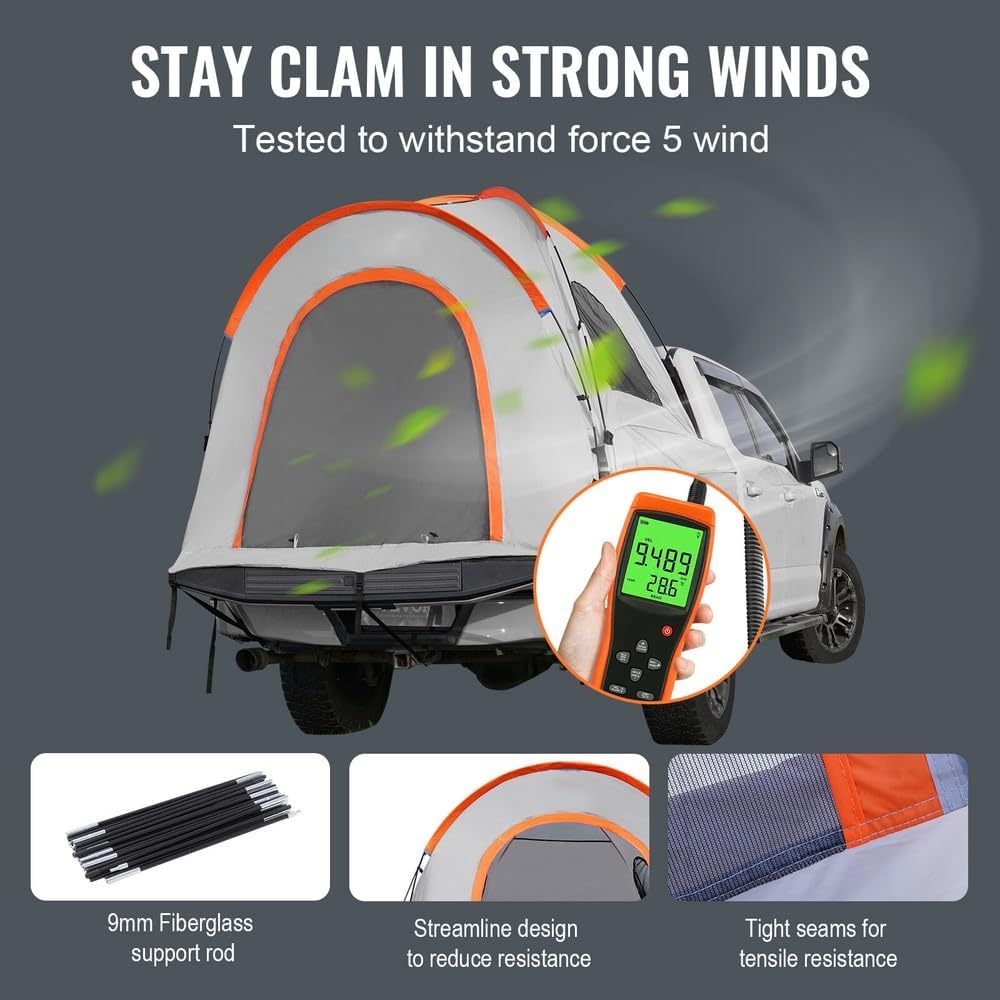 5.5'-6' Truck Bed Tent Outdoor SUV Camping Pickup Tents Double Door 2-3 Person