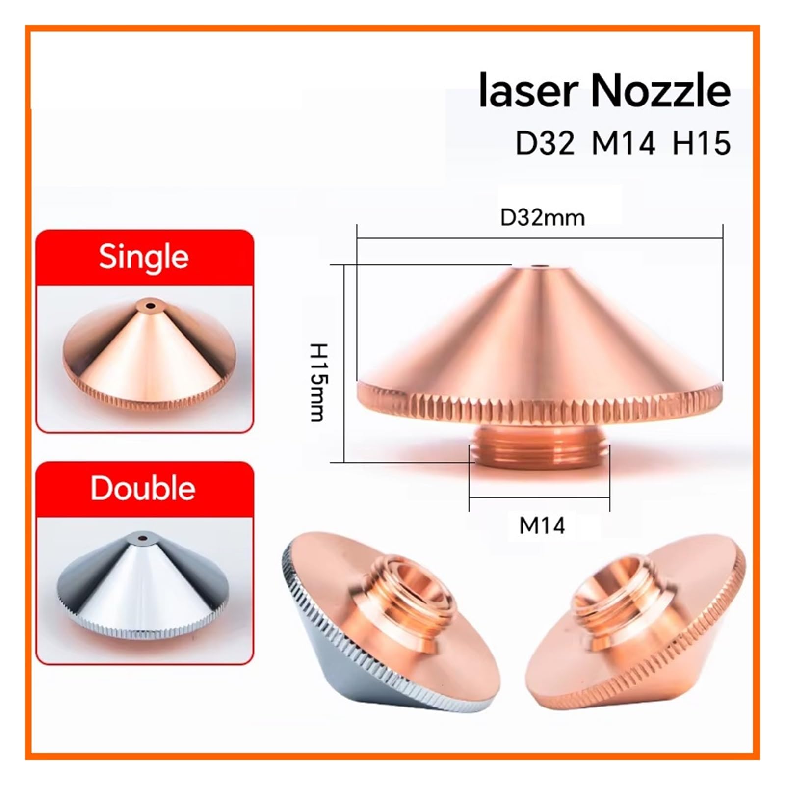 Dysza laserowa, Dysza laserowa Raytools pojedyncza podwójna chromowana 1,2 .5 .4 .0 do dysz głowicowych(D32 M14 H15 Double,6.0mm)