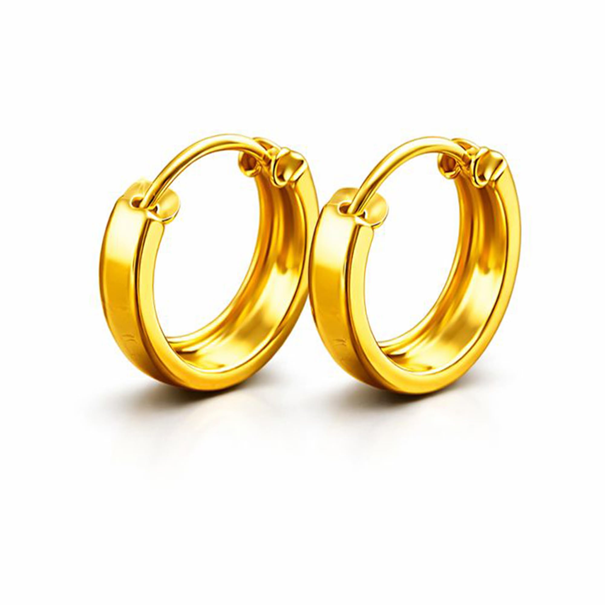 SIVYAA Hoop Bali Earrings | Pure 925 Silver Gold Finish | Plain Round Piercing Ear Ring | Gift Item for Men Women Boys Girls | 6 Month Warranty, small