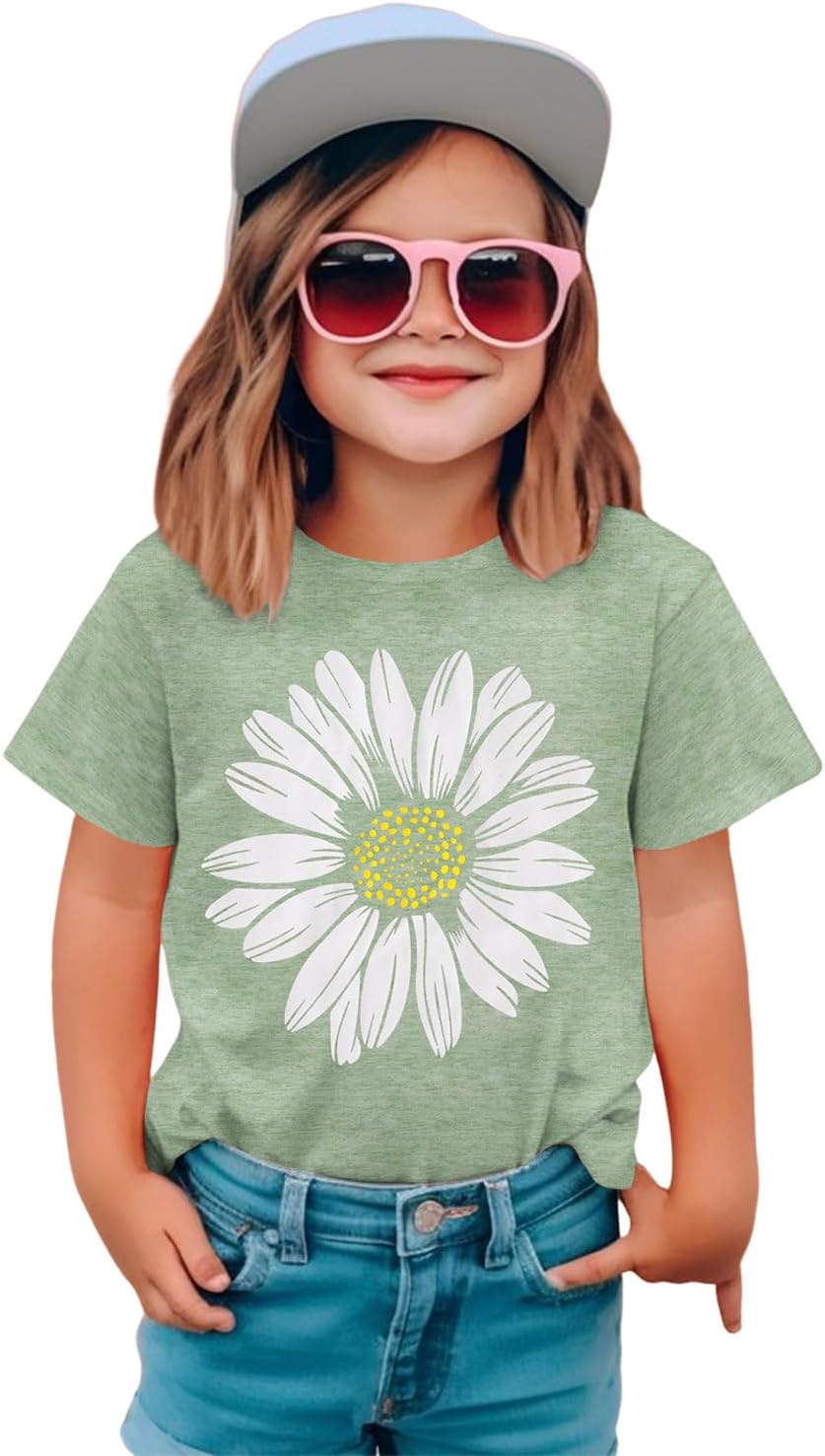 Ritatte Toddler Girl Flower Shirt Cute Daisy Flower Graphic T-Shirt Kids Boho Wildflower Short Sleeve Tees Summer Casual Tops