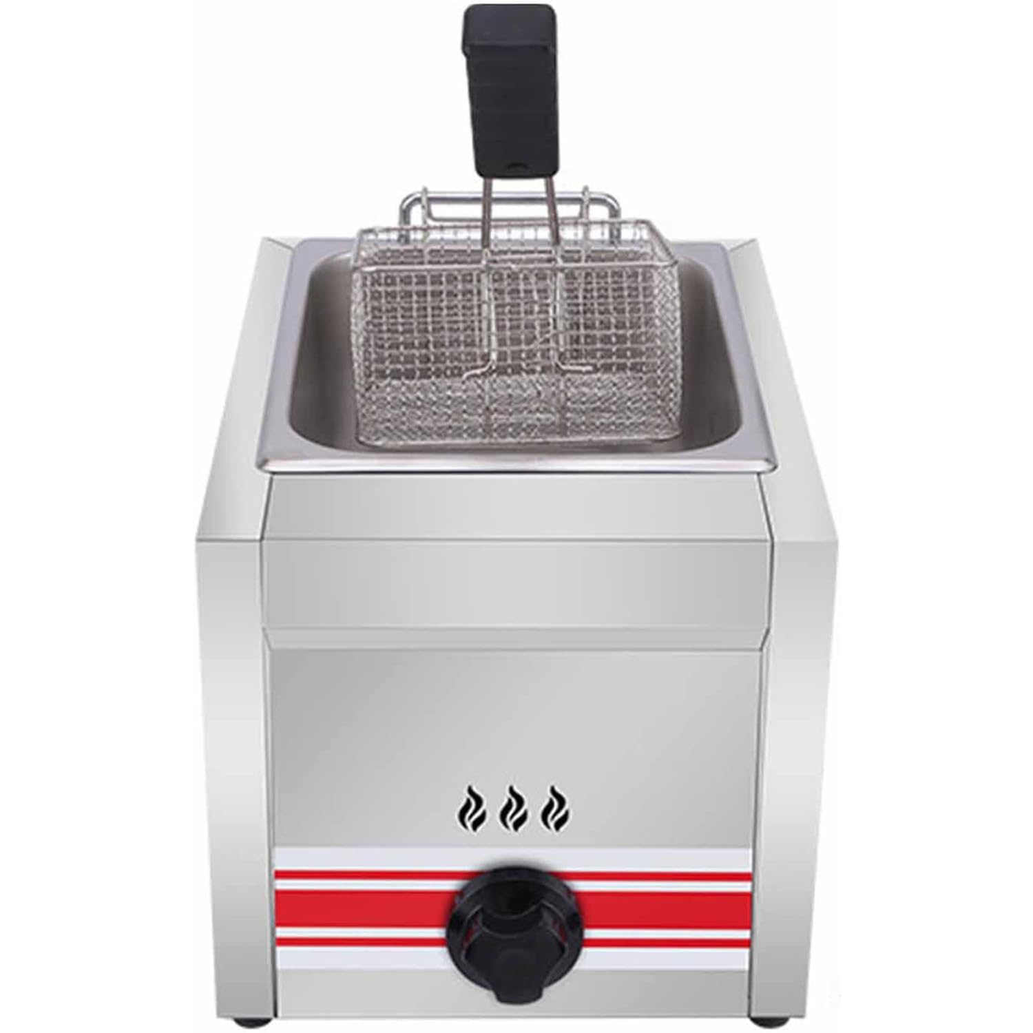 Friggitrice a gas in acciaio inox GPL con cestello friggitrice professionale, capacità 10 l, cilindro singolo/doppio per una cottura efficiente