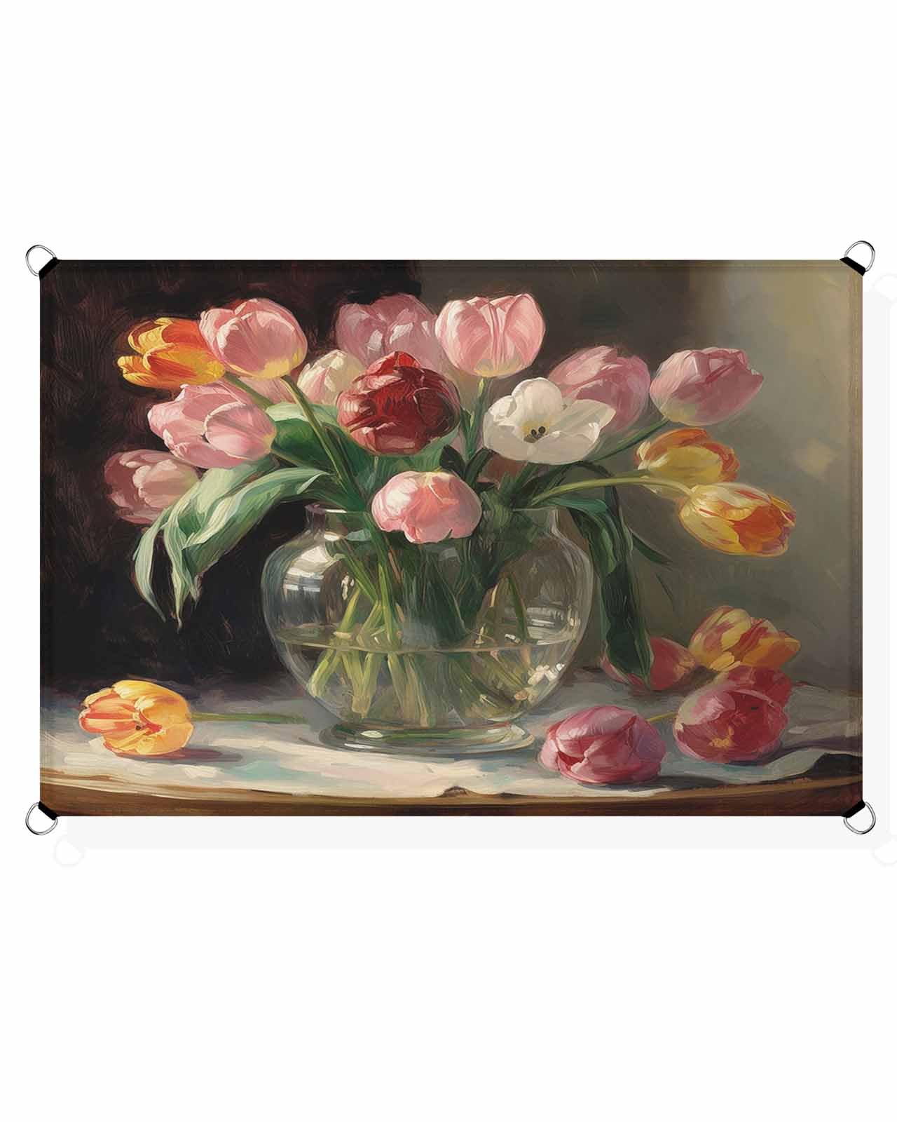 Boanket Sun Shade Sail 6.5' x 10', Spring Floral UV Block Sun Sails Shades, Watercolor Pink Yellow Oil Painting Flower Shade Cloth for Patio Deck Terrace Garden Lawns Beach Backyard