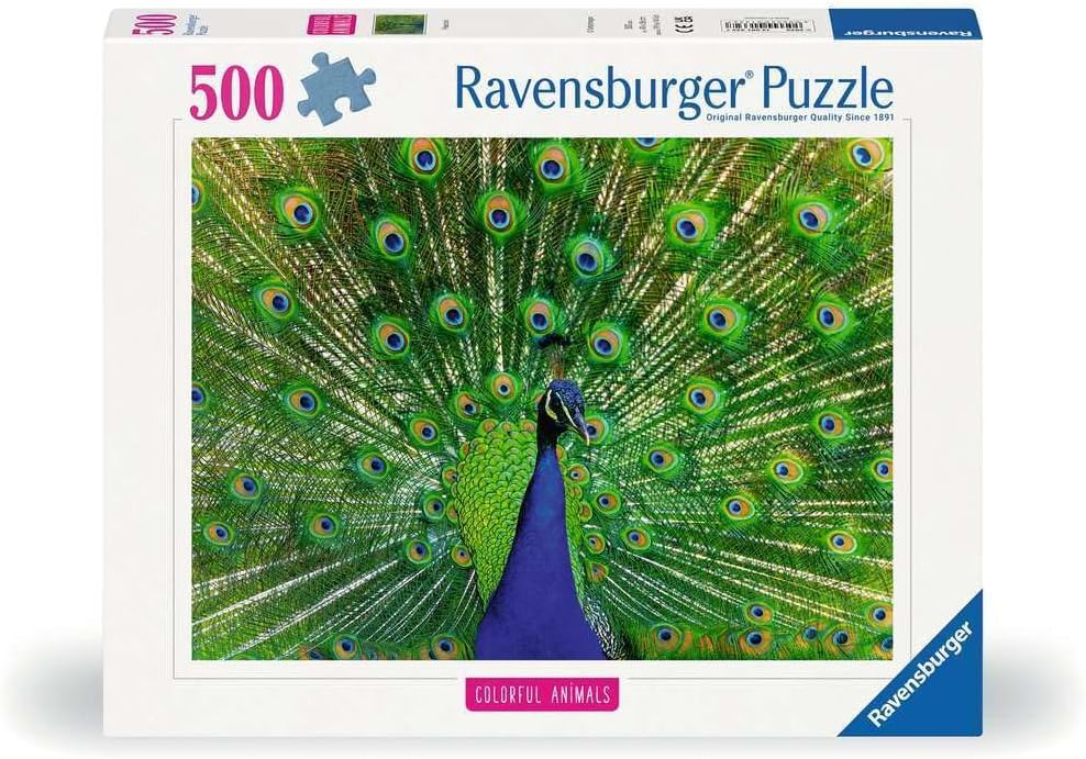 Ravensburger Colorful Animals - Peacock - 500 Piece Jigsaw Puzzle | A Brilliant Display of Feathers | Captivating Art for Puzzle Lovers | FSC-Certified
