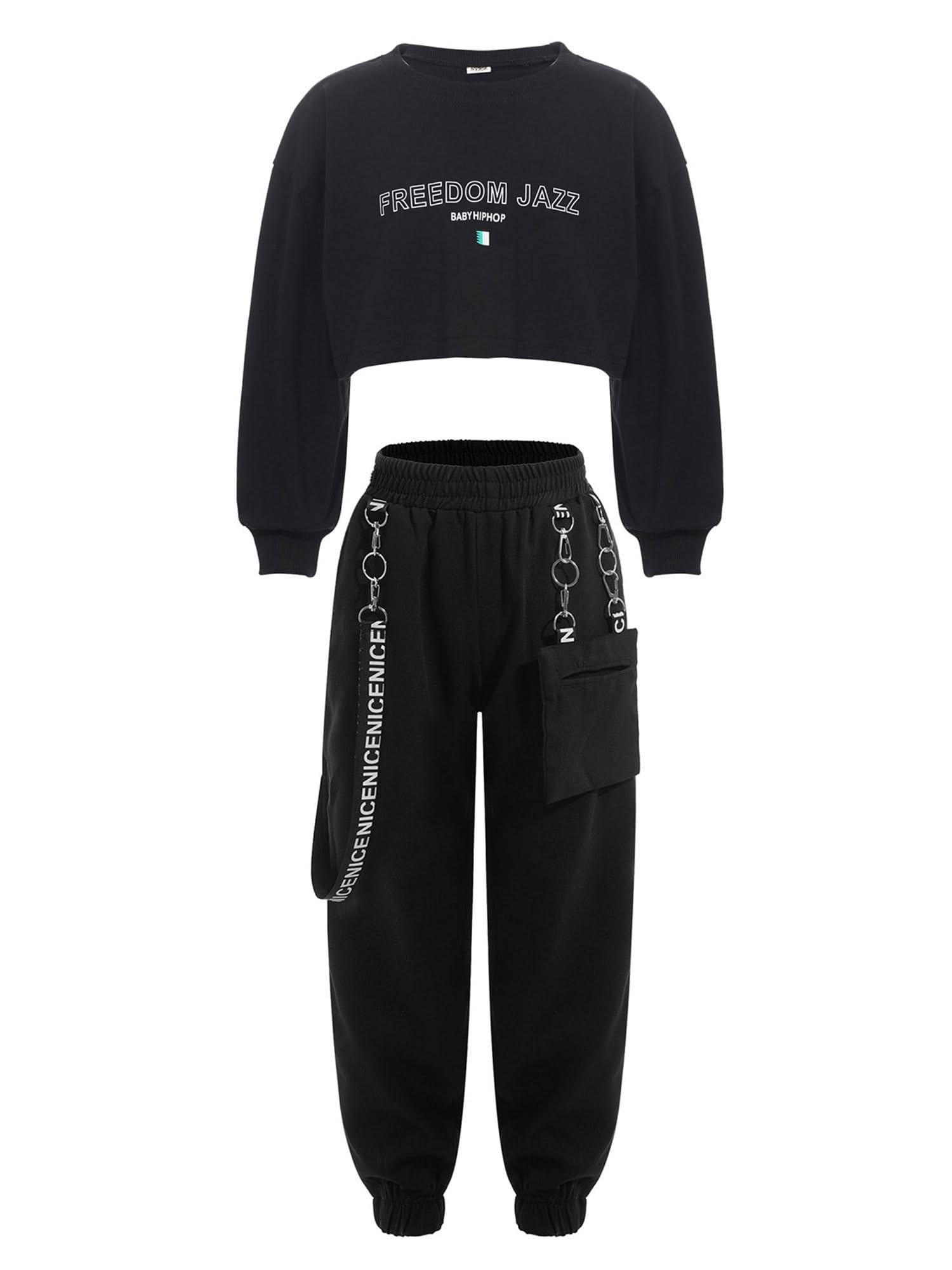 iiniim Dziewczęcy zestaw sportowy koszulka z długim rękawem Crop Tops + biustonosz sportowy biustonosz + spodnie cargo dla dzieci sportowa koszulka hip-hopowa odzież street dance stroje rozm. 98-176