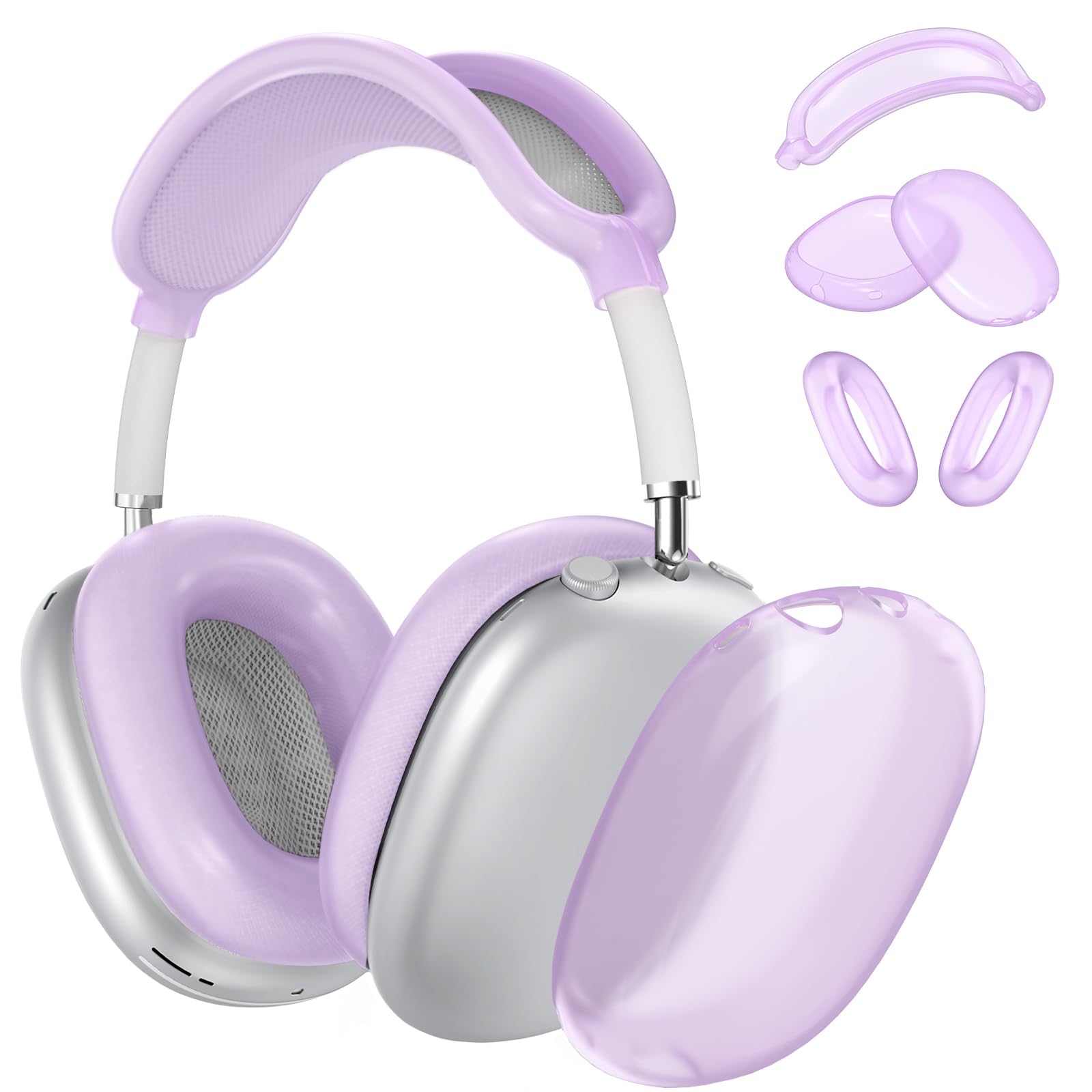 Silicone Case Cover for AirPods Max Headphones, Ear Pad Case/Ear Cups/Headband Cover Accessories for Apple AirPods Max (USB-C/Lightning)(2024/2020), Foggy Purple