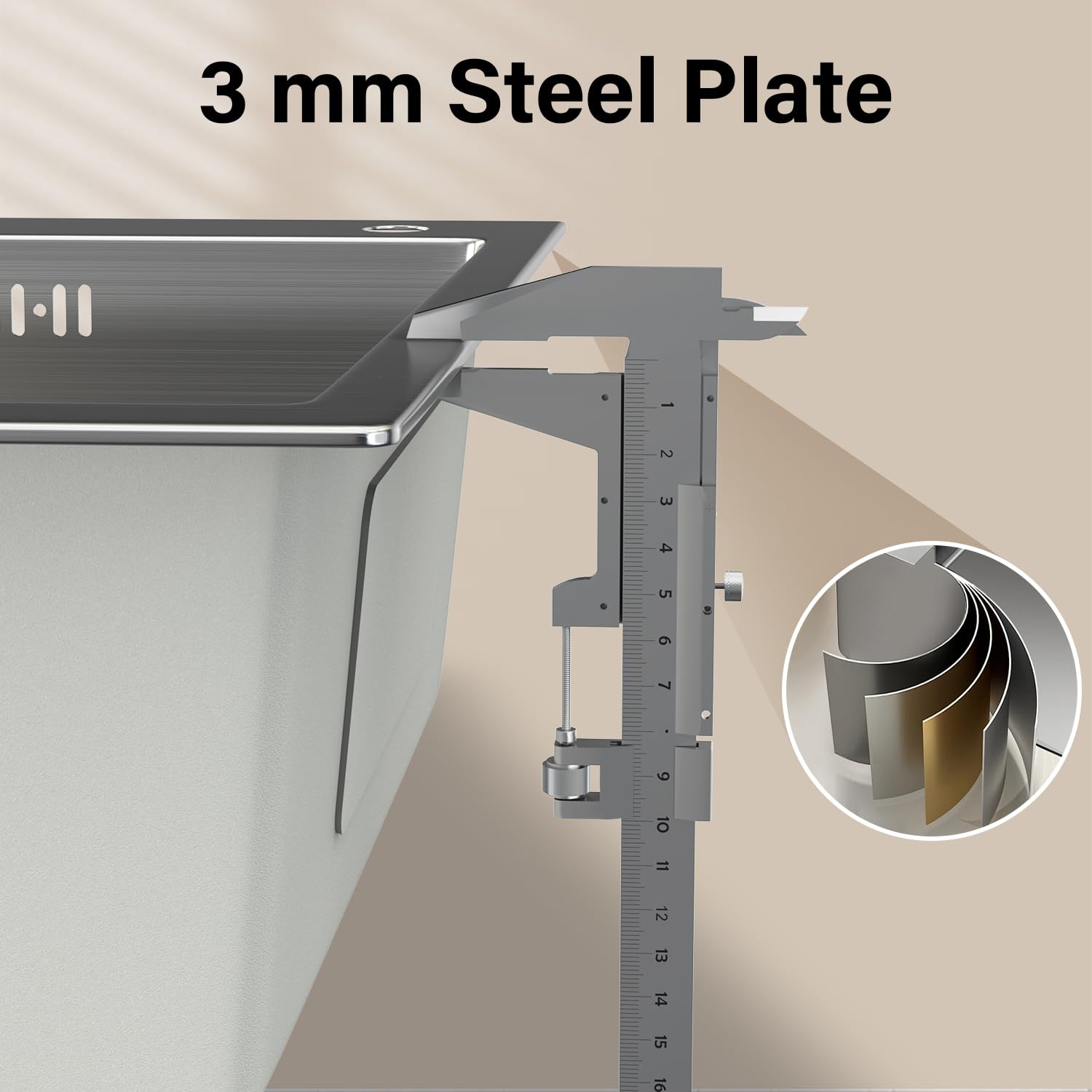 STANEW Lavello da cucina con 1 vassoio 50 x 45 cm, lavello da incasso, fori per rubinetti e dispenser di sapone, argento