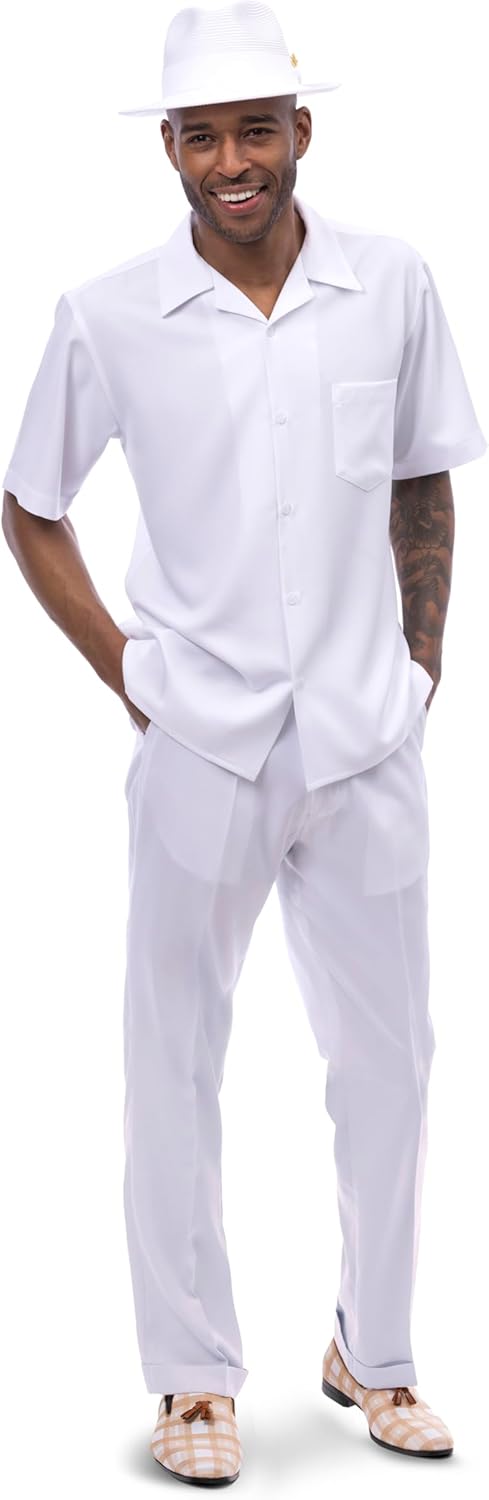 MONTIQUE Walking Suits for Men | 2-Piece Set Short Sleeve Shirt & Long Pants Men's Fashion | 696
