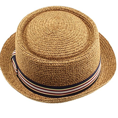 Image of Men's Fancy Summer Straw Pork Pie Derby Fedora Upturn Brim Hat