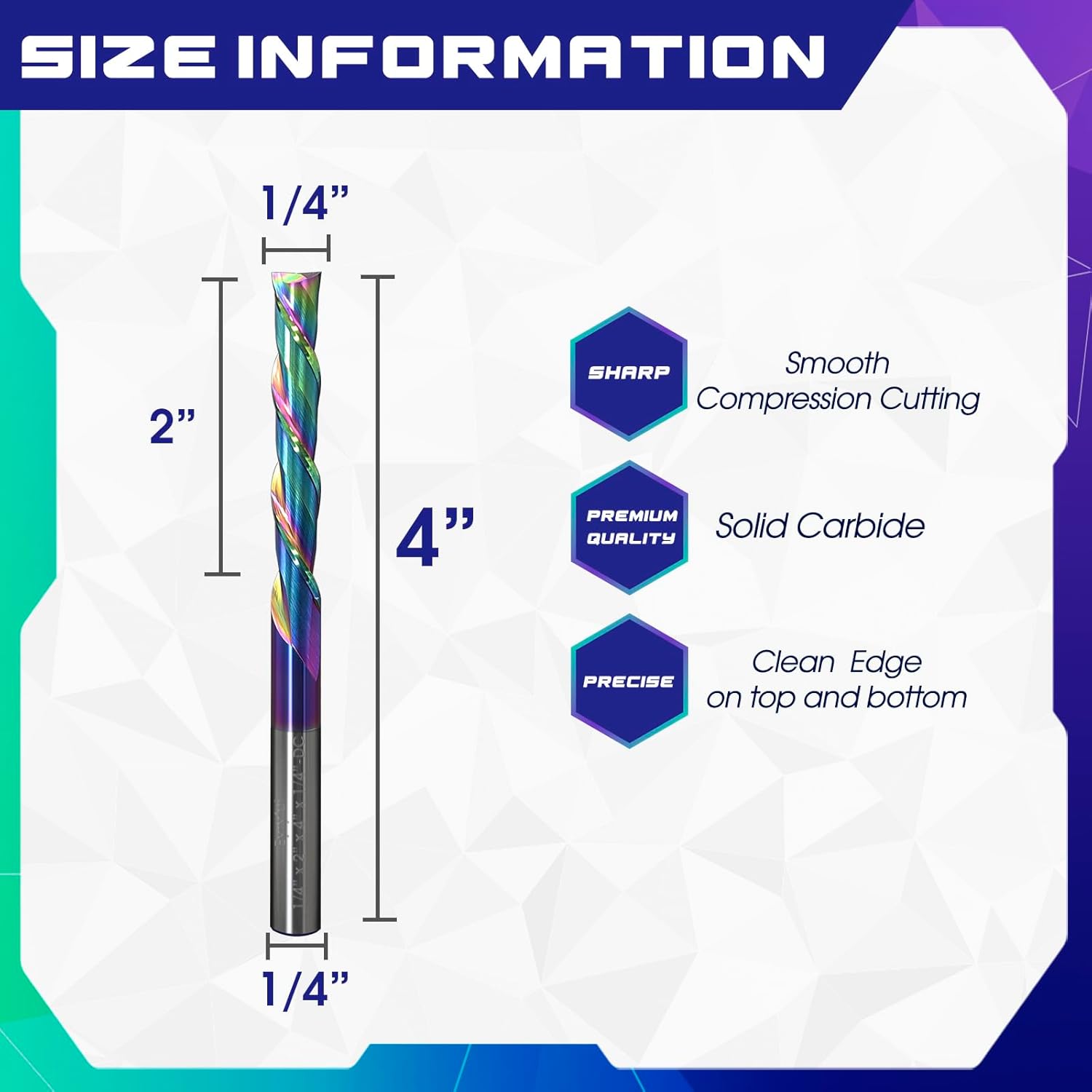 Downcut Spiral Router Bits 1/4” Shank, Extra Long 4" OAL, 2" Cutting Length, Solid Carbide CNC Router Bits with TAC Coating End Mill for Wood, Oak, MDF, Aluminum