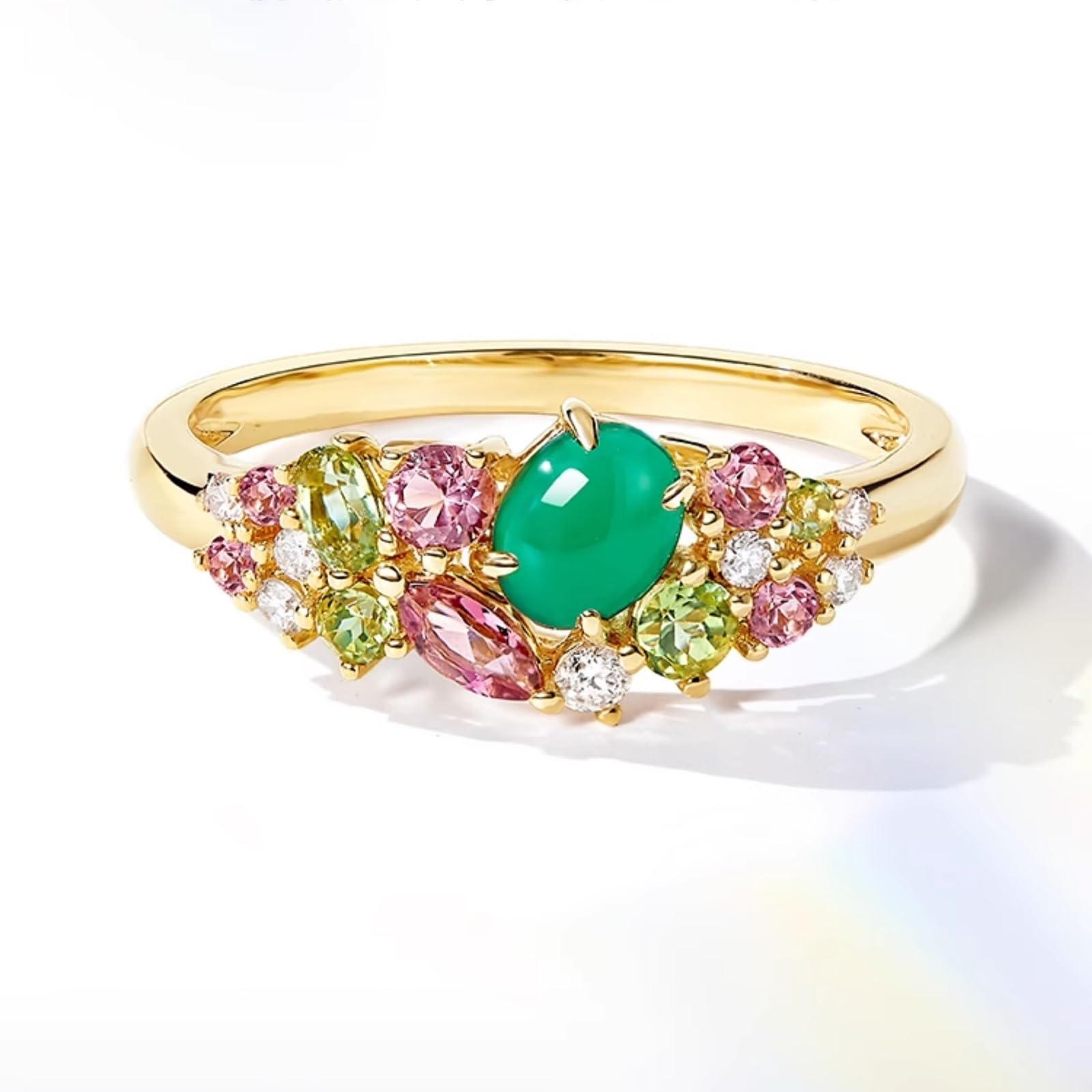 Anillos de compromiso de oro amarillo para mujer, auténticos, anillos de compromiso con turmalina, alianzas de oro auténtico, elegantes anillos de boda
