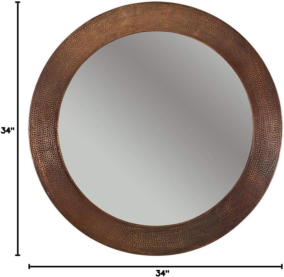 Premier Copper Products MFR3434 34-Inch Hand Hammered Round Copper Mirror