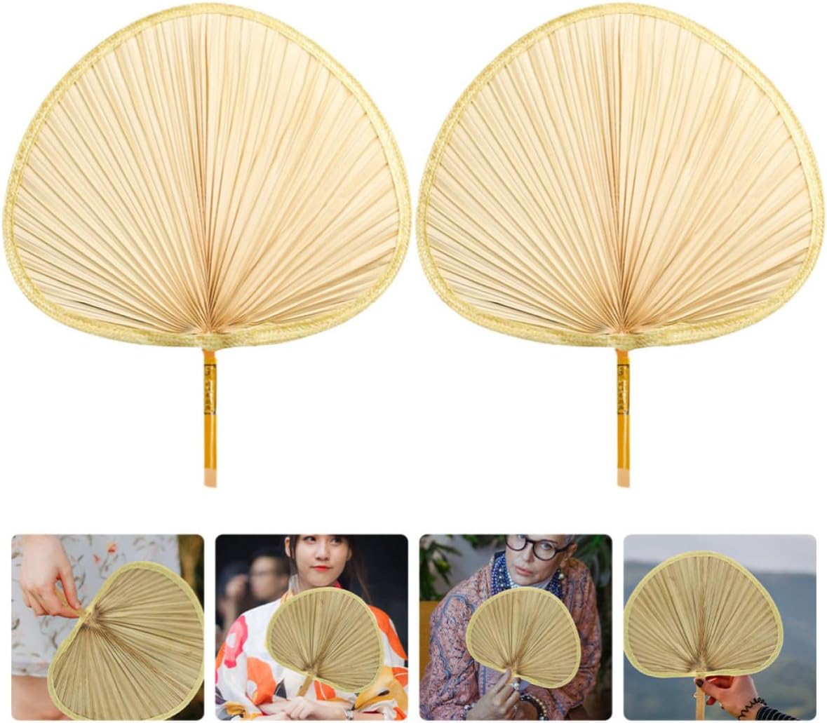2pcs Handmade Woven Hand Fans Portable Vintage Chinese Style Decorative Paddle Fans for Summer Cooling and Home Use